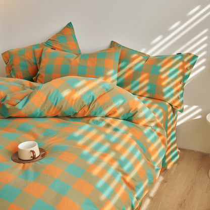 Cotton Checkered Button Closure Bedding Set - image 3