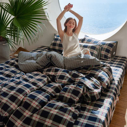 Large-Scale Checkered Cotton Bedding Set - Black - King - image 1