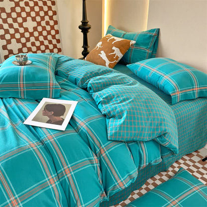 Reversible Oversized Grid Cotton Bedding Set - image 0