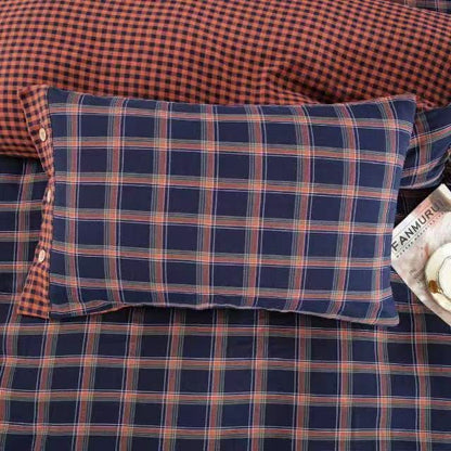 Retro Plaid Cotton Gauze Button Bedding Set(4PCS) - image 5
