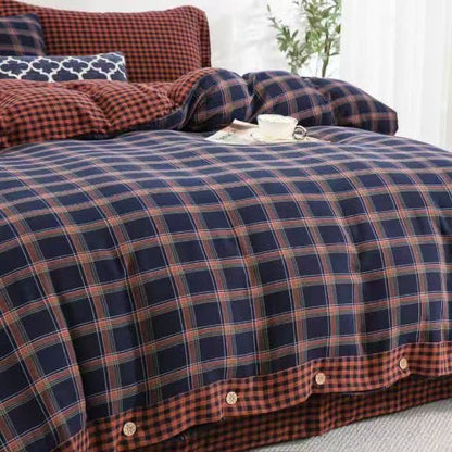 Retro Plaid Cotton Gauze Button Bedding Set(4PCS) - image 3