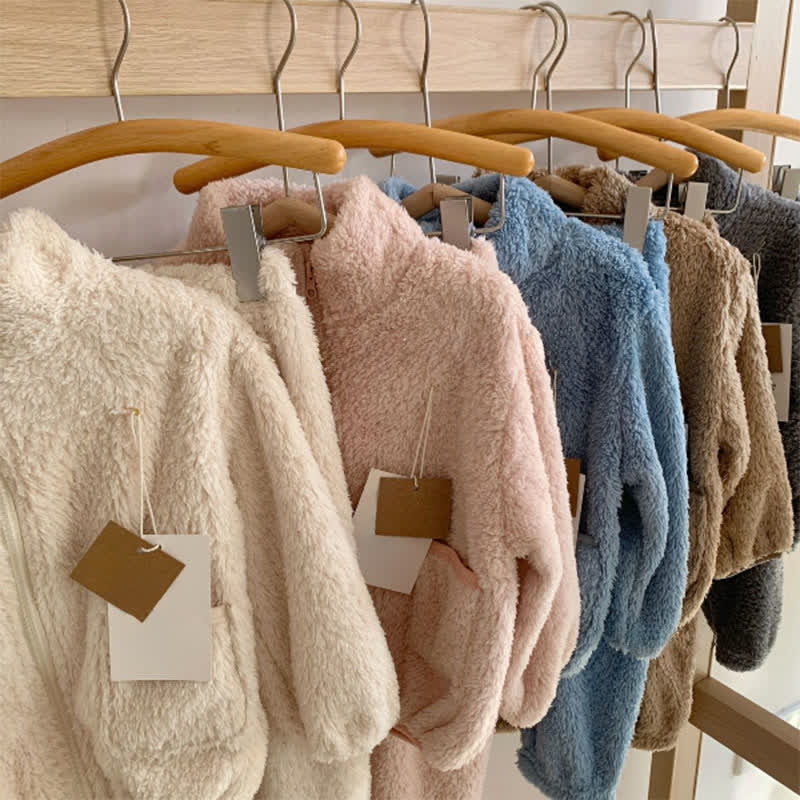 Solid Zip-up Kids Loungewear Set - image 1