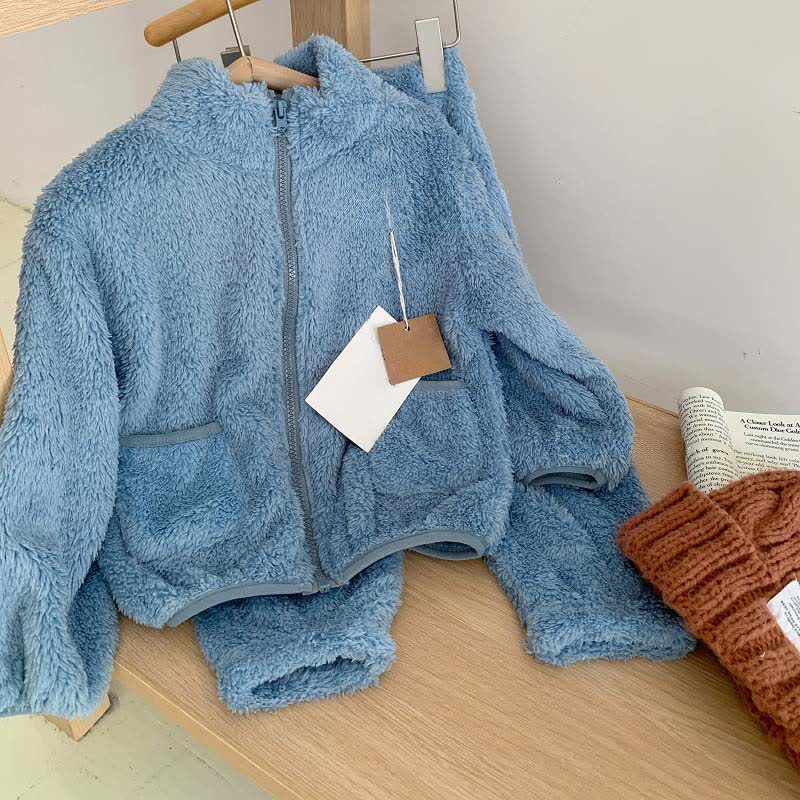 Solid Zip-up Kids Loungewear Set - Blue - Child:150cm - image 12