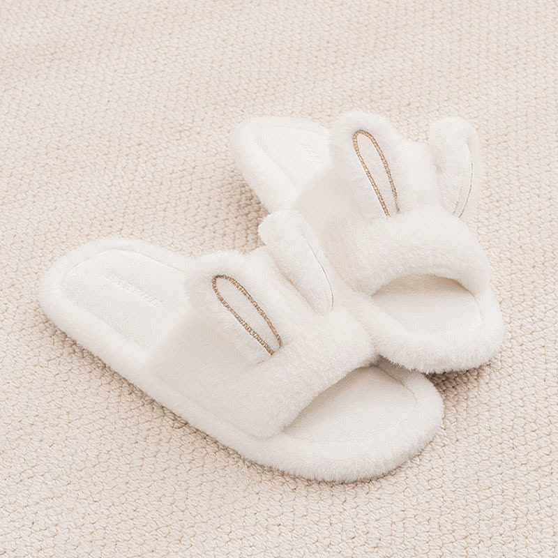Cute Bunny Plush Open-Toe Slippers - White - XL - image 8