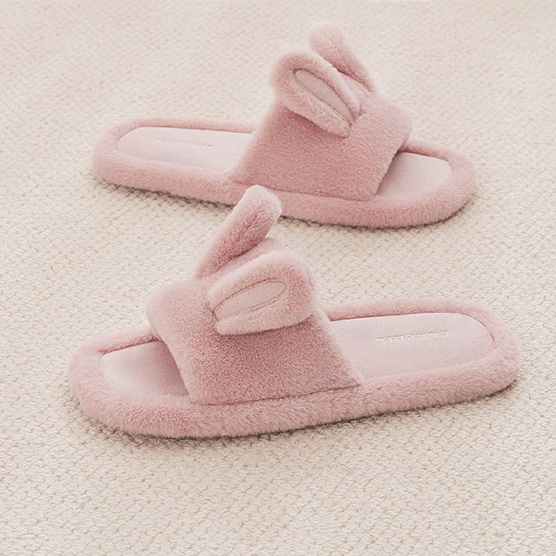 Cute Bunny Plush Open-Toe Slippers - Pink - XL - image 9