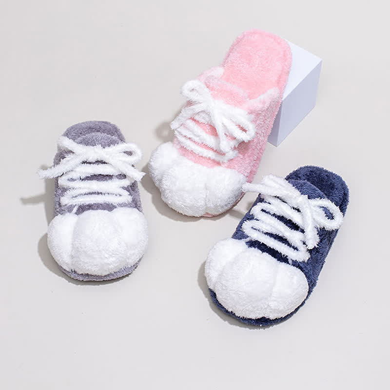 Cat Paw Lace-Up Closed-Toe Plush Slippers - image 0