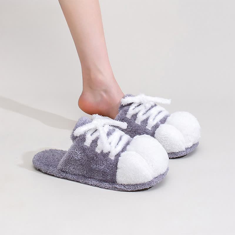 Cat Paw Lace-Up Closed-Toe Plush Slippers - image 9