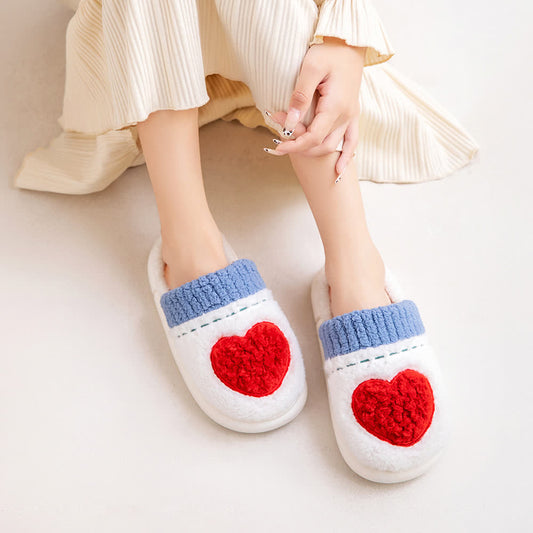 Heart Pattern Plush House Slippers - Red&Blue - XL - image 0