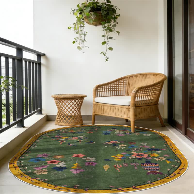 Vintage Chinoiserie Floral Oval Area Rug - image 3