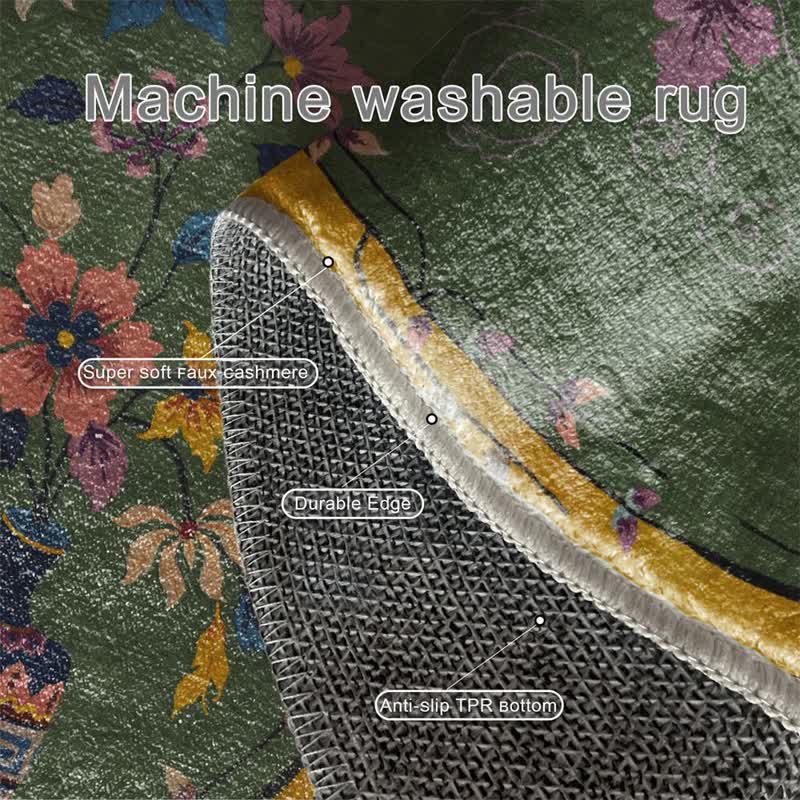 Vintage Chinoiserie Floral Oval Area Rug - image 5