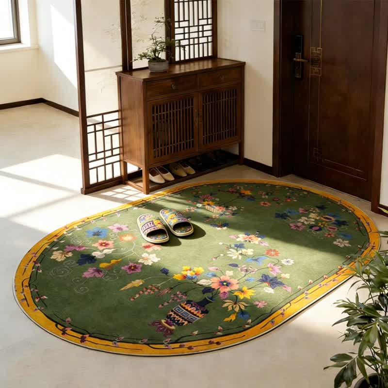 Vintage Chinoiserie Floral Oval Area Rug - image 2
