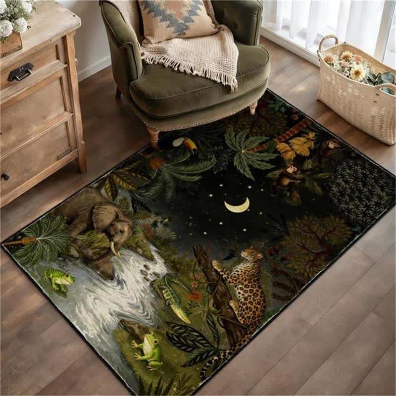 Tropical Wildlife Scene Rectangle Area Rug - Black - 95" x 119" - image 7