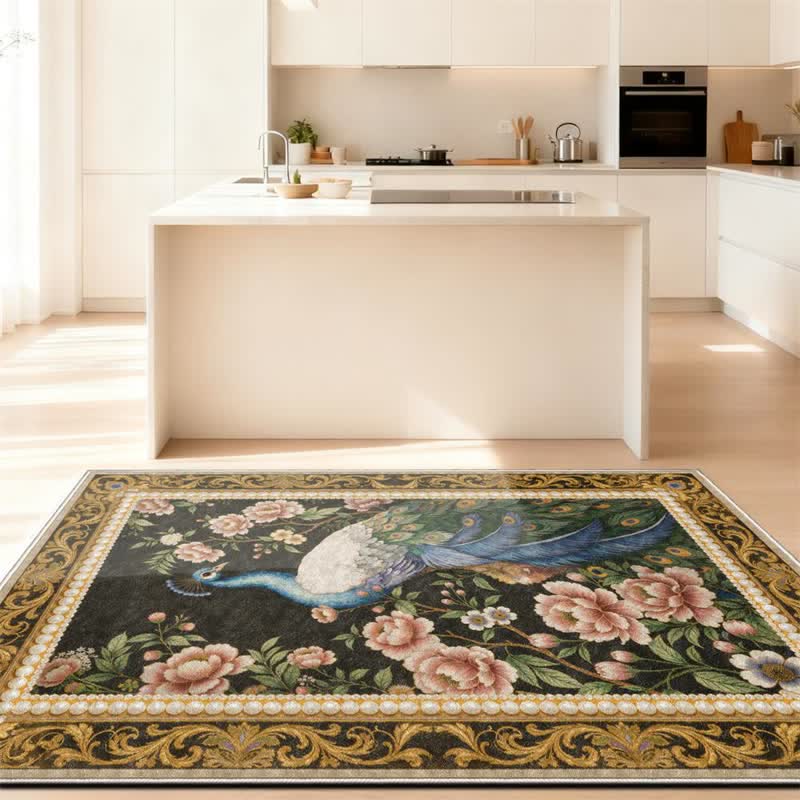 Elegant Peacock Floral Non-slip Area Rug - image 3