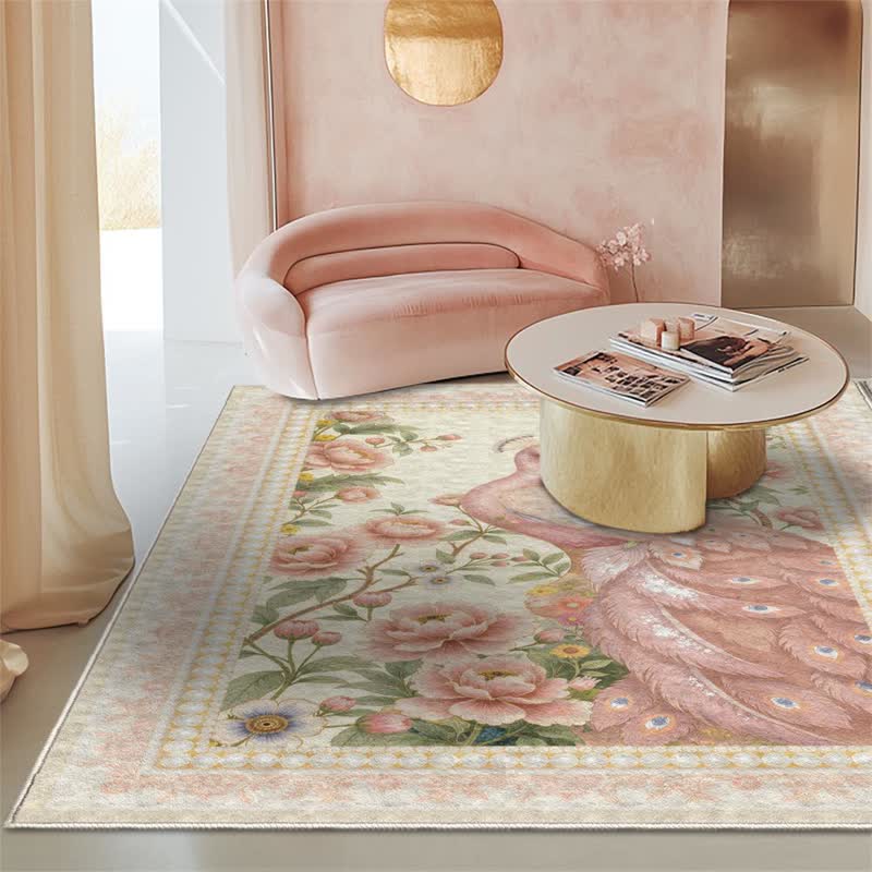 Elegant Peacock Floral Non-slip Area Rug - image 21
