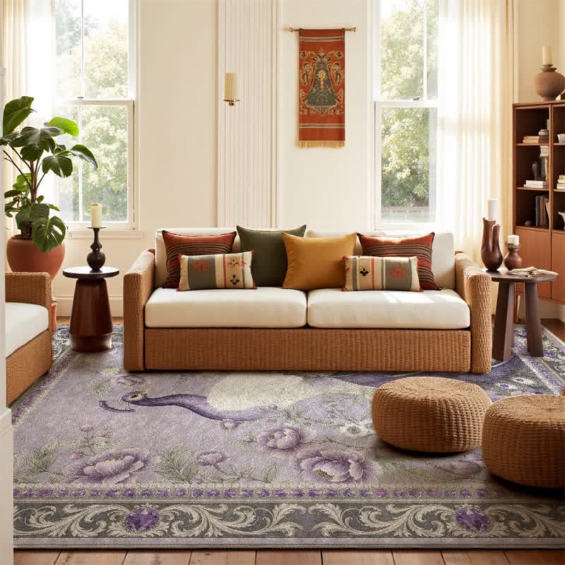 Elegant Peacock Floral Non-slip Area Rug - image 15