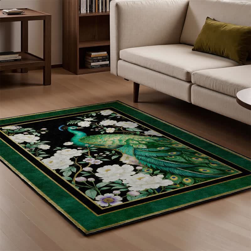 Elegant Peacock Floral Non-slip Area Rug - image 8