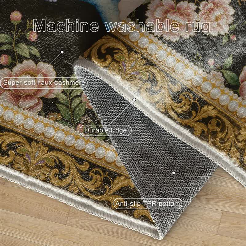 Elegant Peacock Floral Non-slip Area Rug - image 6
