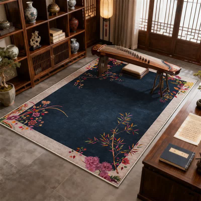Oriental Chinoiserie Floral Non-slip Area Rug - 95" x 119" - image 0