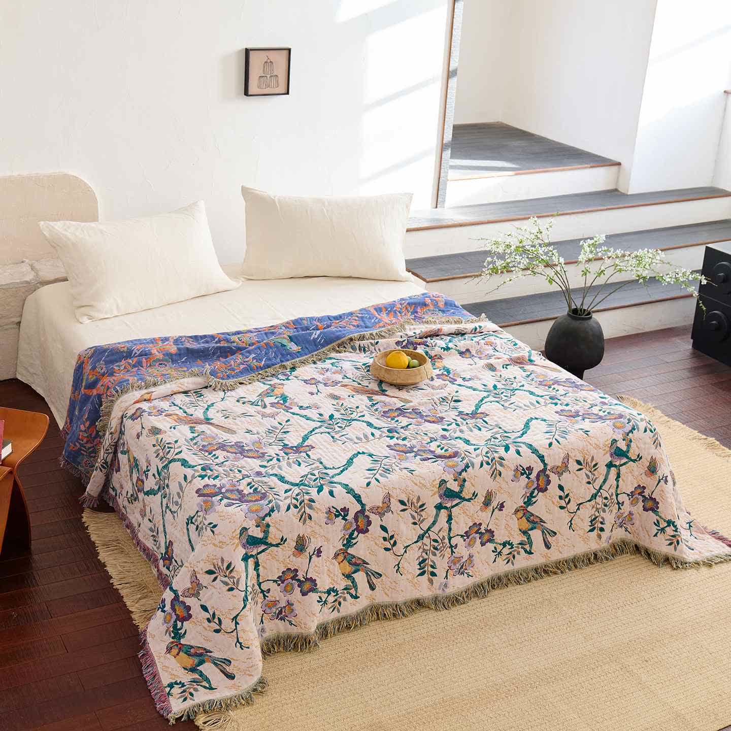 Bird on Branch Cotton Gauze Quilt - King - image 0