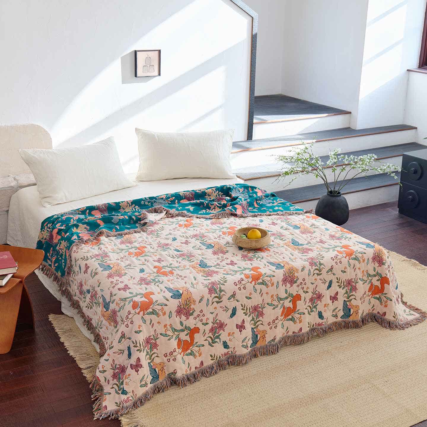 Squirrel Butterfly Floral Cotton Gauze Quilt - King - image 0