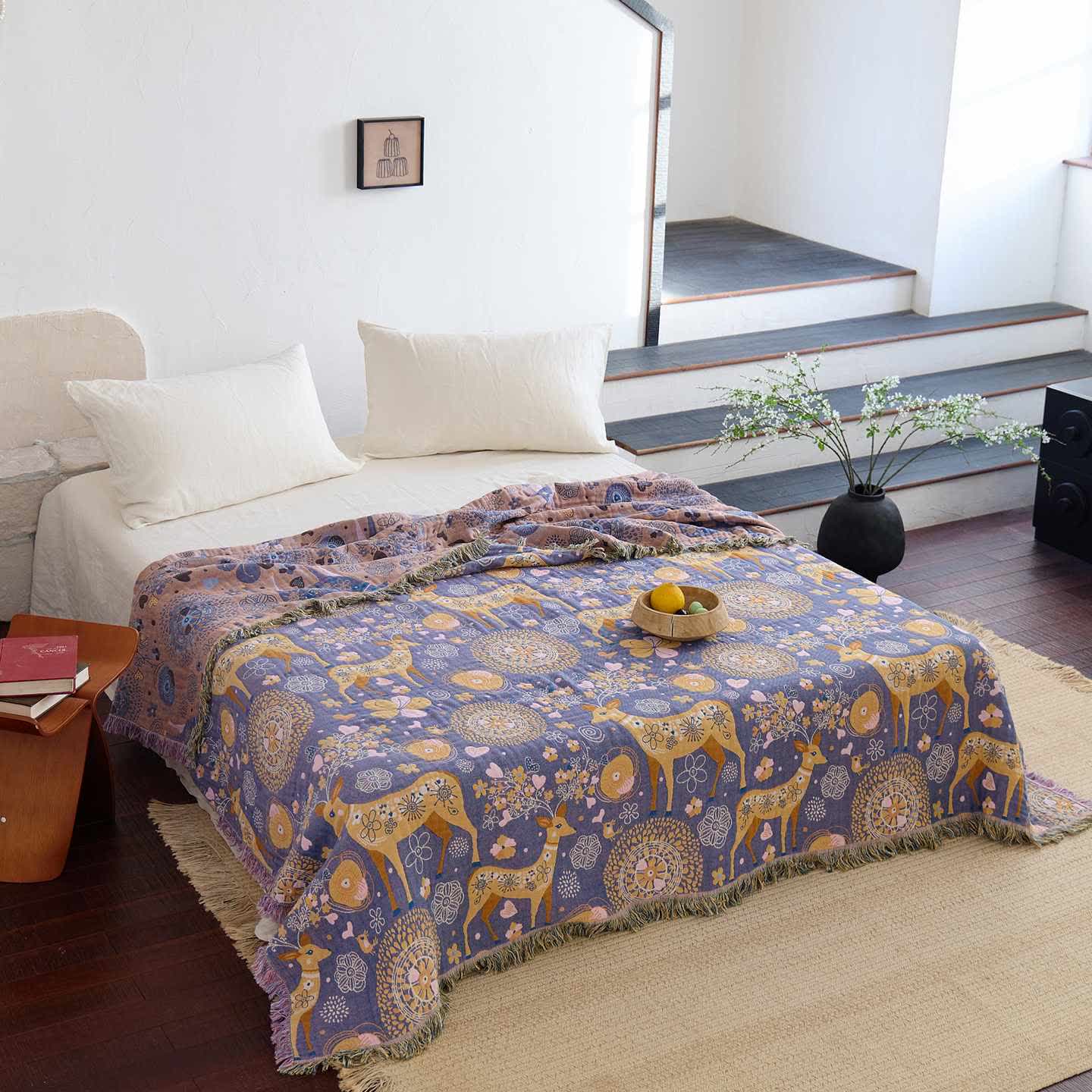 Reversible Floral Deer Cotton Gauze Quilt - King - image 0