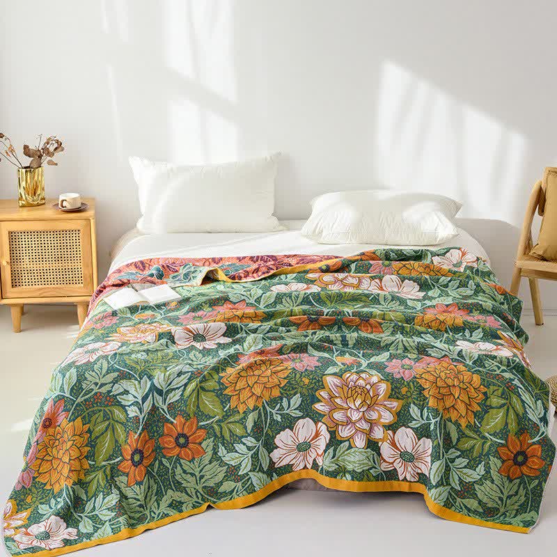 Reversible Dahlia Floral Cotton Gauze Quilt - image 1