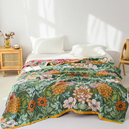 Reversible Dahlia Floral Cotton Gauze Quilt - image 1