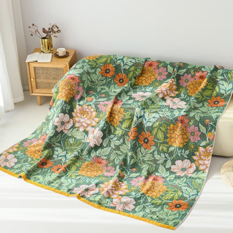 Reversible Dahlia Floral Cotton Gauze Quilt - image 3
