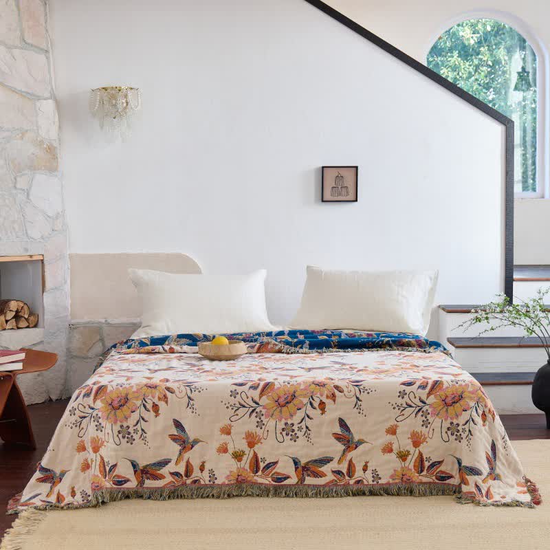 Hummingbird Floral Leaf Cotton Gauze Quilt - image 2