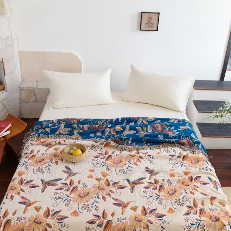 Hummingbird Floral Leaf Cotton Gauze Quilt - image 4