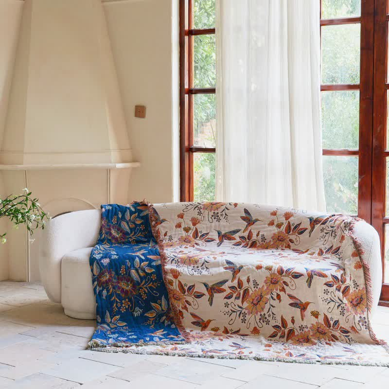 Hummingbird Floral Leaf Cotton Gauze Quilt - image 9