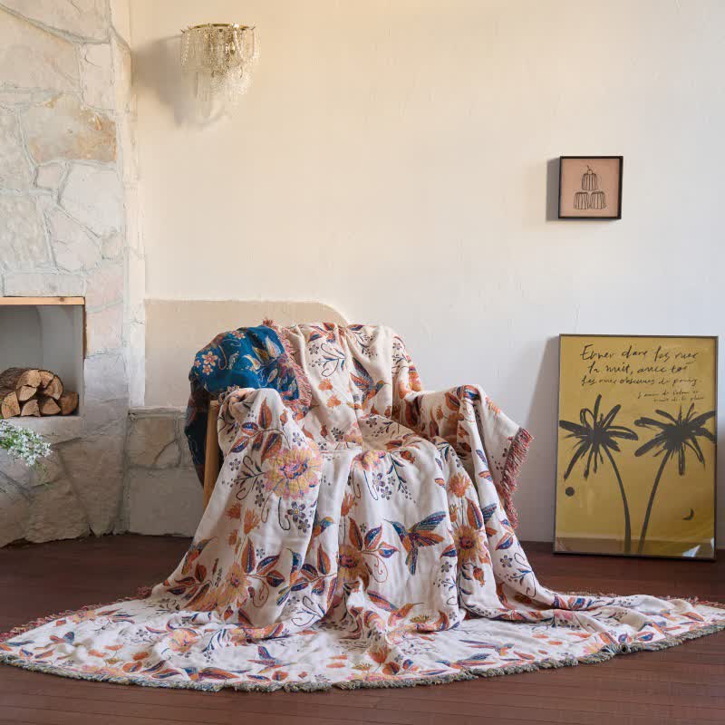 Hummingbird Floral Leaf Cotton Gauze Quilt - image 7