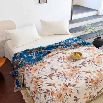 Hummingbird Floral Leaf Cotton Gauze Quilt - image 5