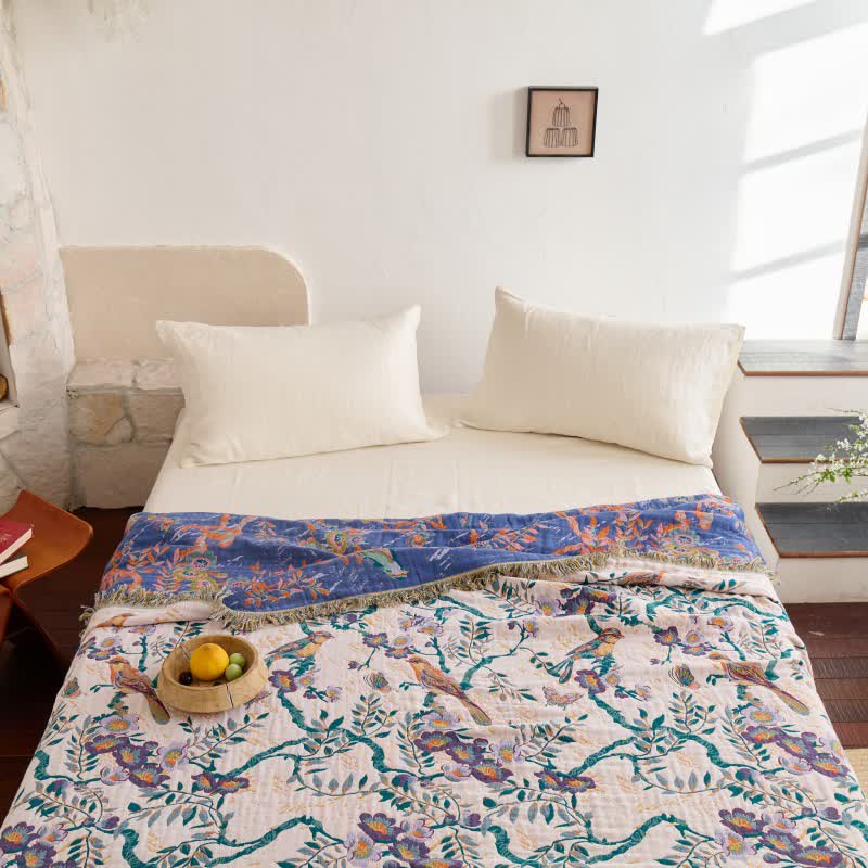 Bird on Branch Cotton Gauze Quilt - image 4