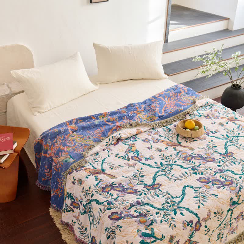 Bird on Branch Cotton Gauze Quilt - image 5