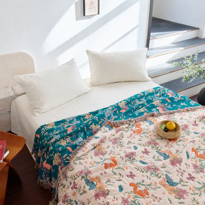 Squirrel Butterfly Floral Cotton Gauze Quilt - image 4