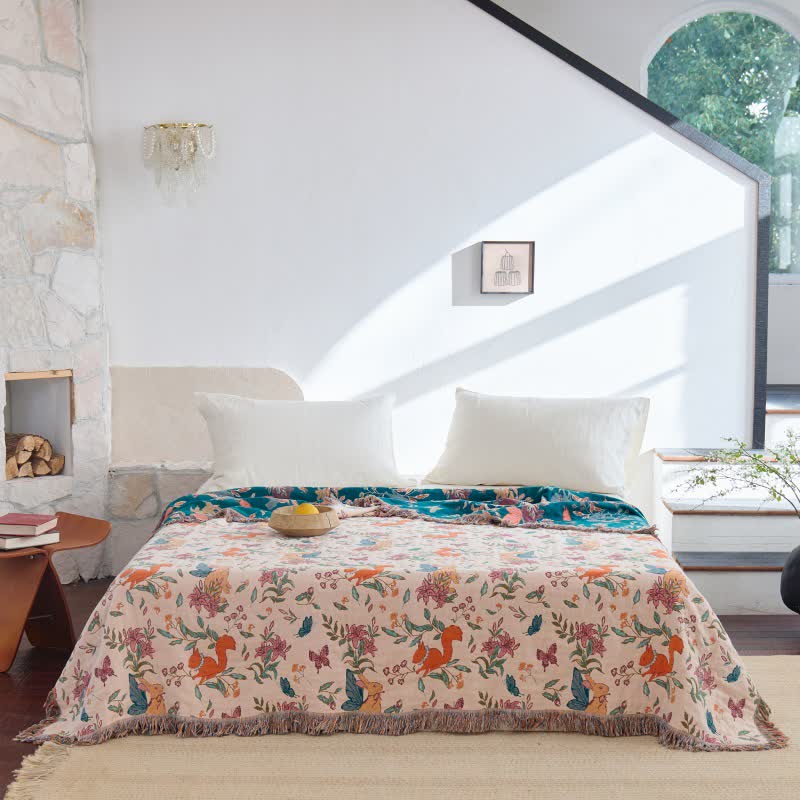 Squirrel Butterfly Floral Cotton Gauze Quilt - image 2