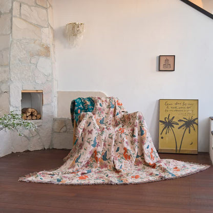 Squirrel Butterfly Floral Cotton Gauze Quilt - image 6