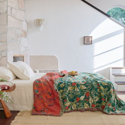 Red Flower Vine Cotton Gauze Quilt - image 1