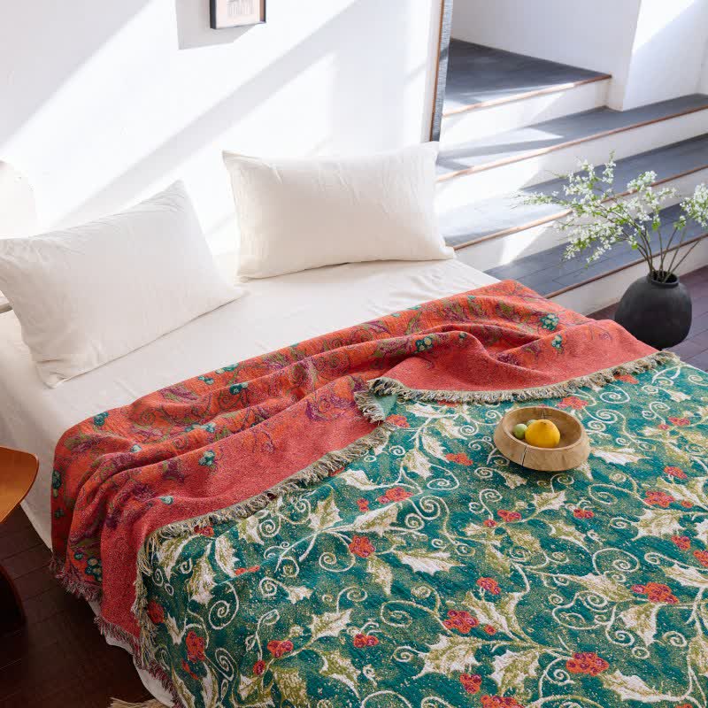 Red Flower Vine Cotton Gauze Quilt - image 4