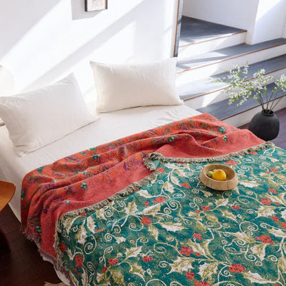 Red Flower Vine Cotton Gauze Quilt - image 4