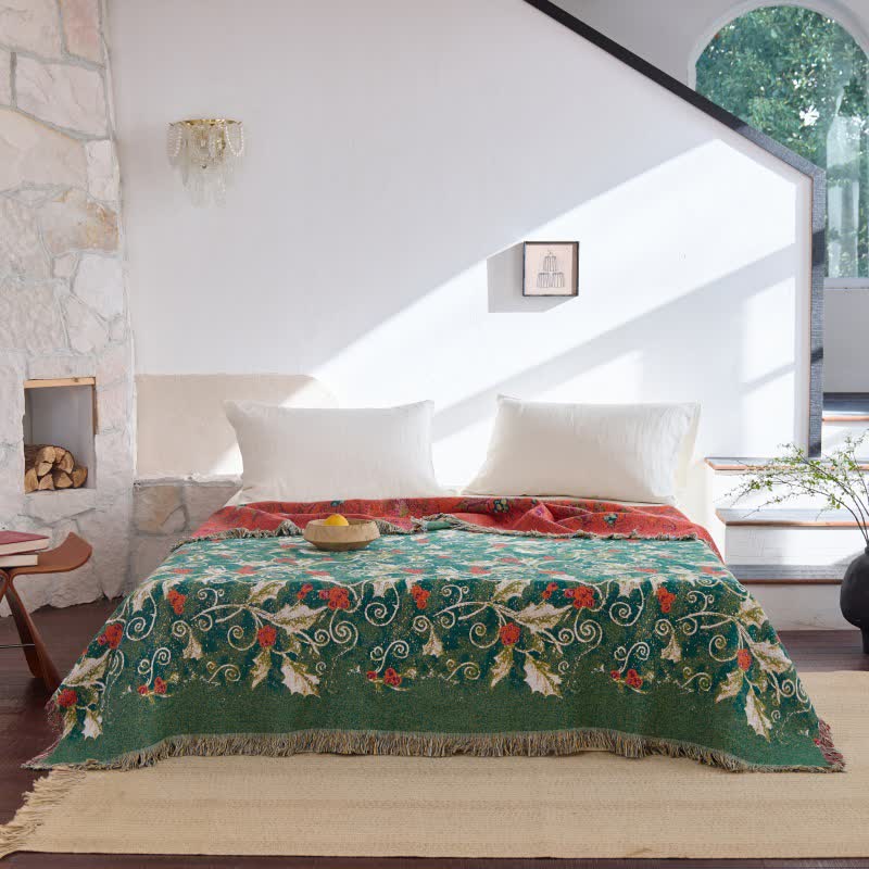 Red Flower Vine Cotton Gauze Quilt - image 2