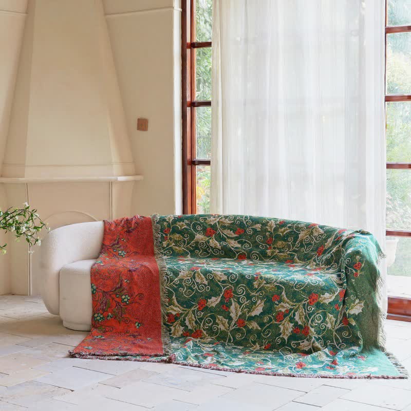 Red Flower Vine Cotton Gauze Quilt - image 8