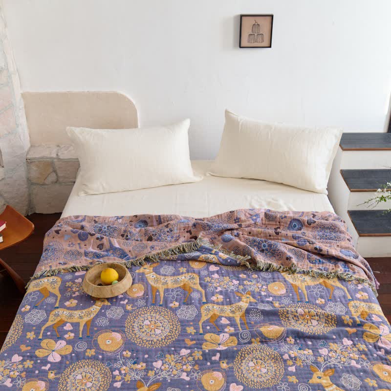 Reversible Floral Deer Cotton Gauze Quilt - image 3