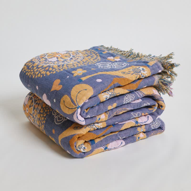 Reversible Floral Deer Cotton Gauze Quilt - image 5