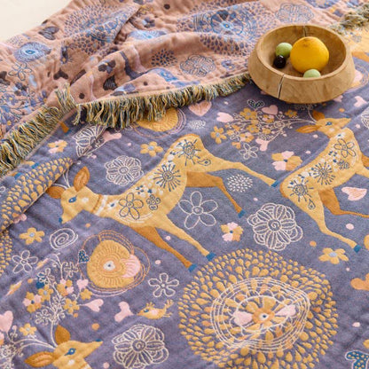 Reversible Floral Deer Cotton Gauze Quilt - image 9
