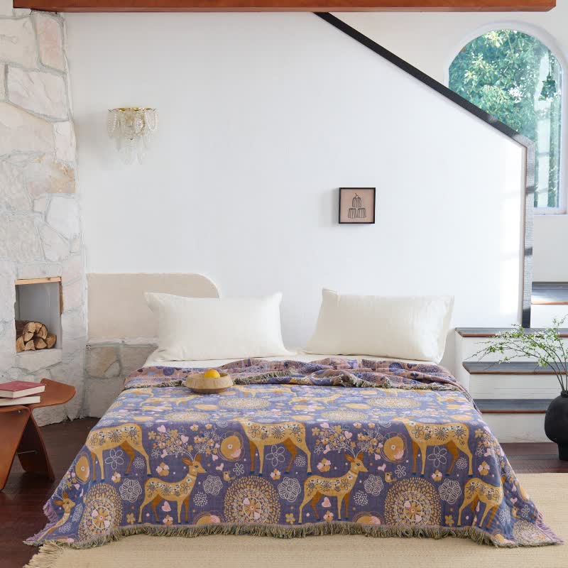 Reversible Floral Deer Cotton Gauze Quilt - image 2