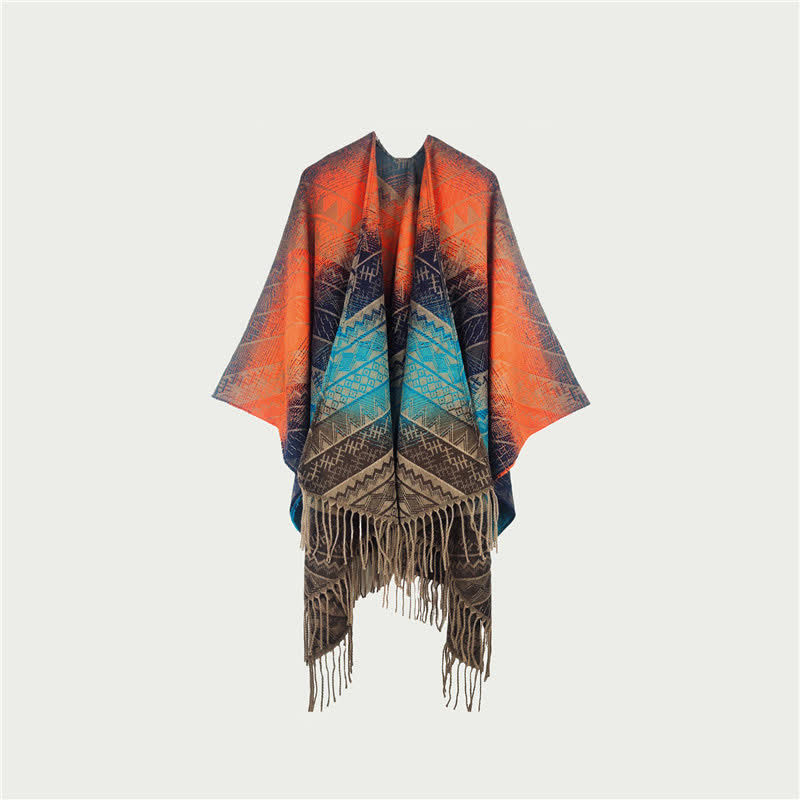Gradient Vintage Geometric Fringe Shawl Blanket - Orange - 59" x 47" - image 0