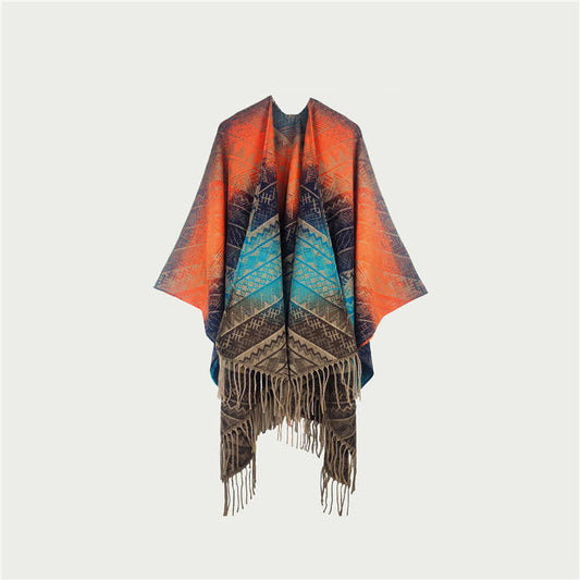 Gradient Vintage Geometric Fringe Shawl Blanket - Orange - 59" x 47" - image 0