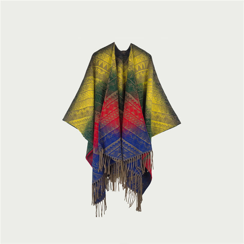 Gradient Vintage Geometric Fringe Shawl Blanket - Ginger Yellow - 59" x 47" - image 1